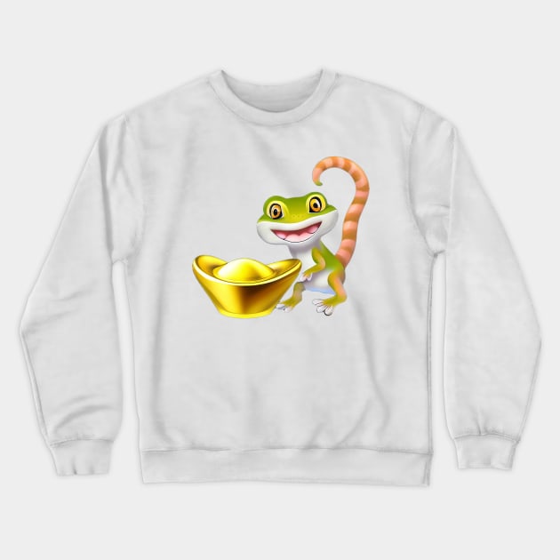 Gecko with gold ingot Crewneck Sweatshirt by cloudart2868